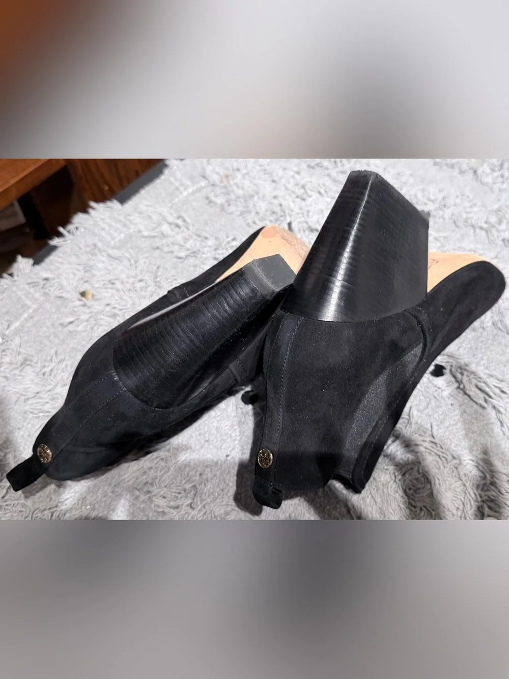 Tory Burch Gemma Black Suede Peep Toe Bootie Black